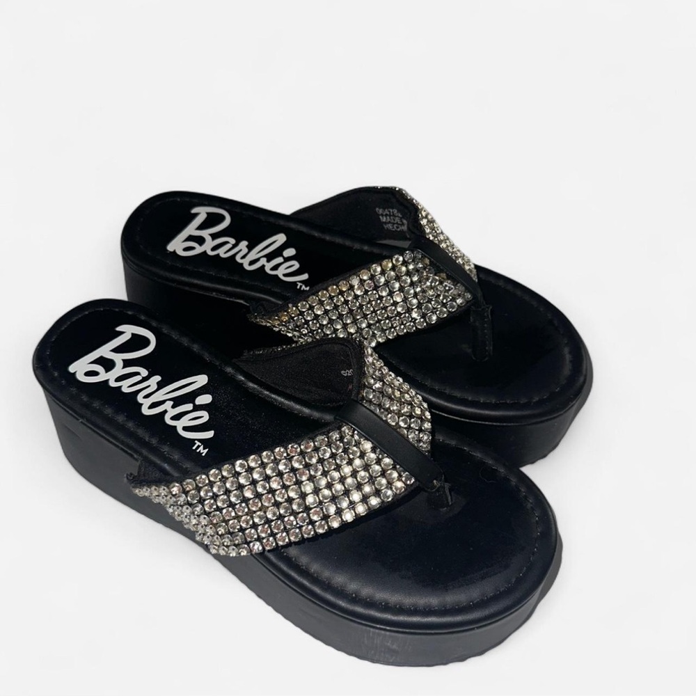 Barbie Black Rhinestone Platform Flip Flops